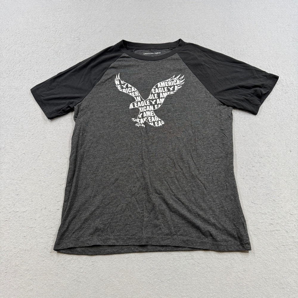 Y2K American Eagle T-Shirt Men's Large Gray Standard Fit Short Sleeve Athleisure